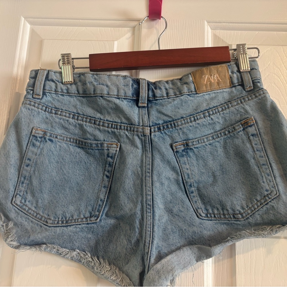 Zara Blue Jean Shorts Distressed Casual Style - Picture 3 of 4